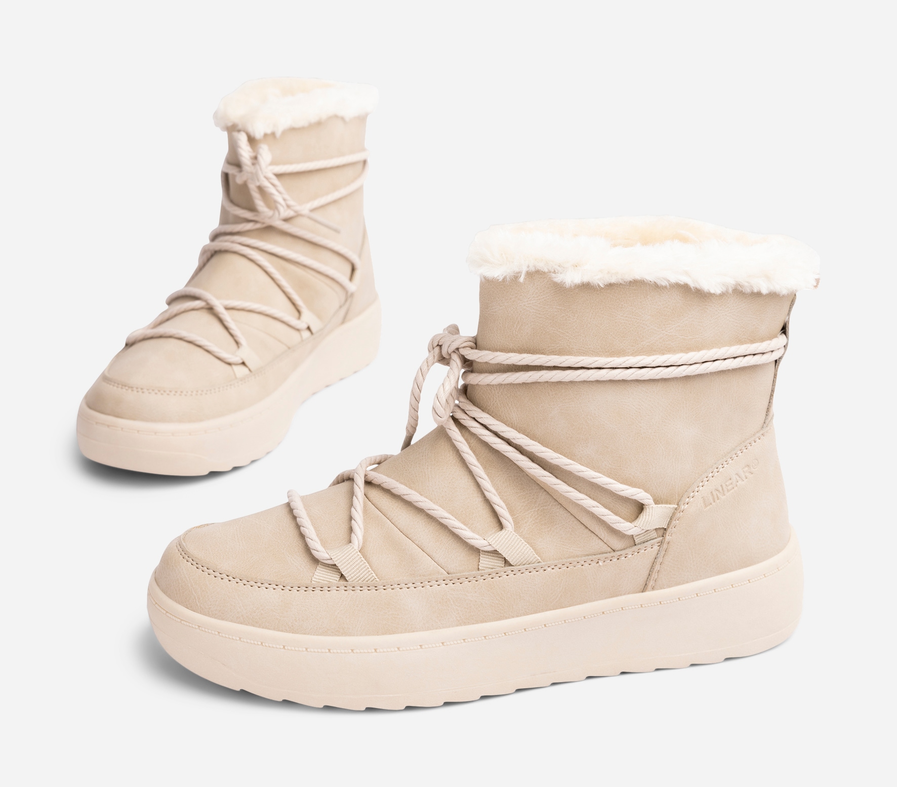ATTITUDE, Varmforet boots med snøring Beige