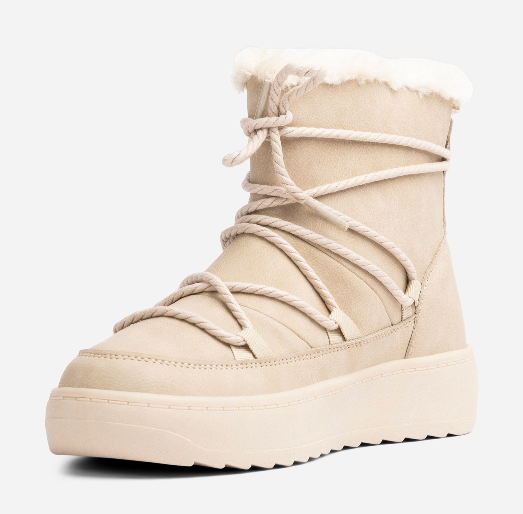 ATTITUDE, Varmforet boots med snøring Beige