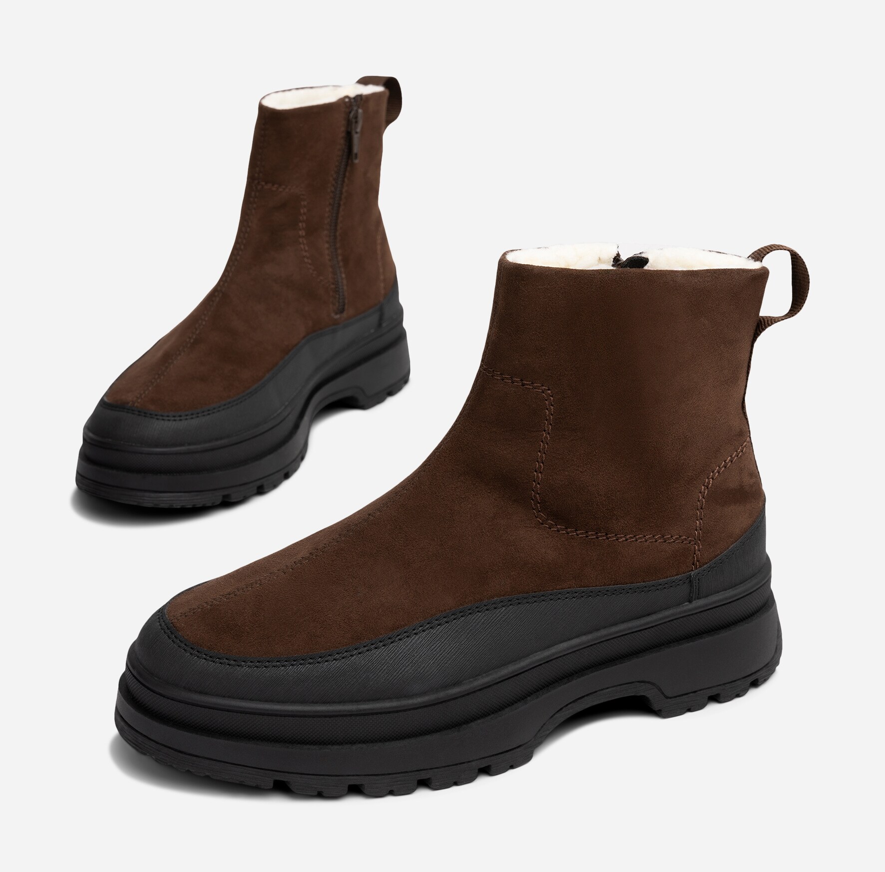 LINEAR, Varmforet boots med glidelås Brun