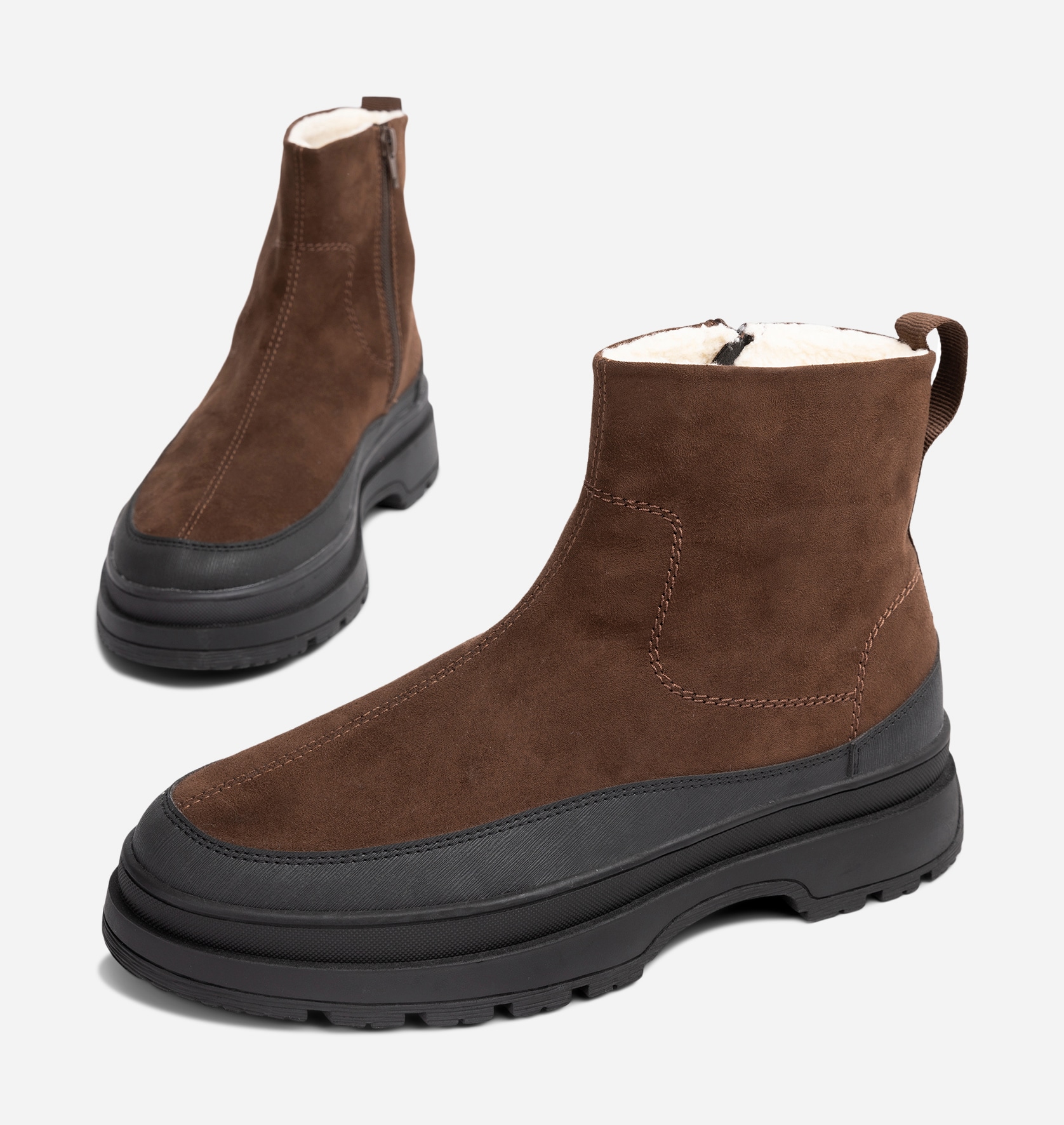 LINEAR, Varmforet boots med glidelås Brun