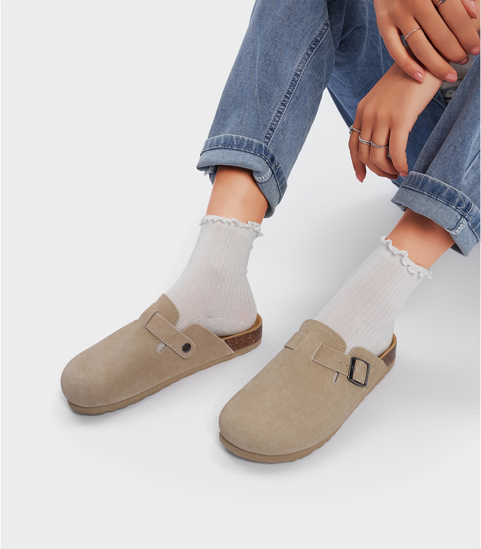 PACE, Skinntøffel Beige