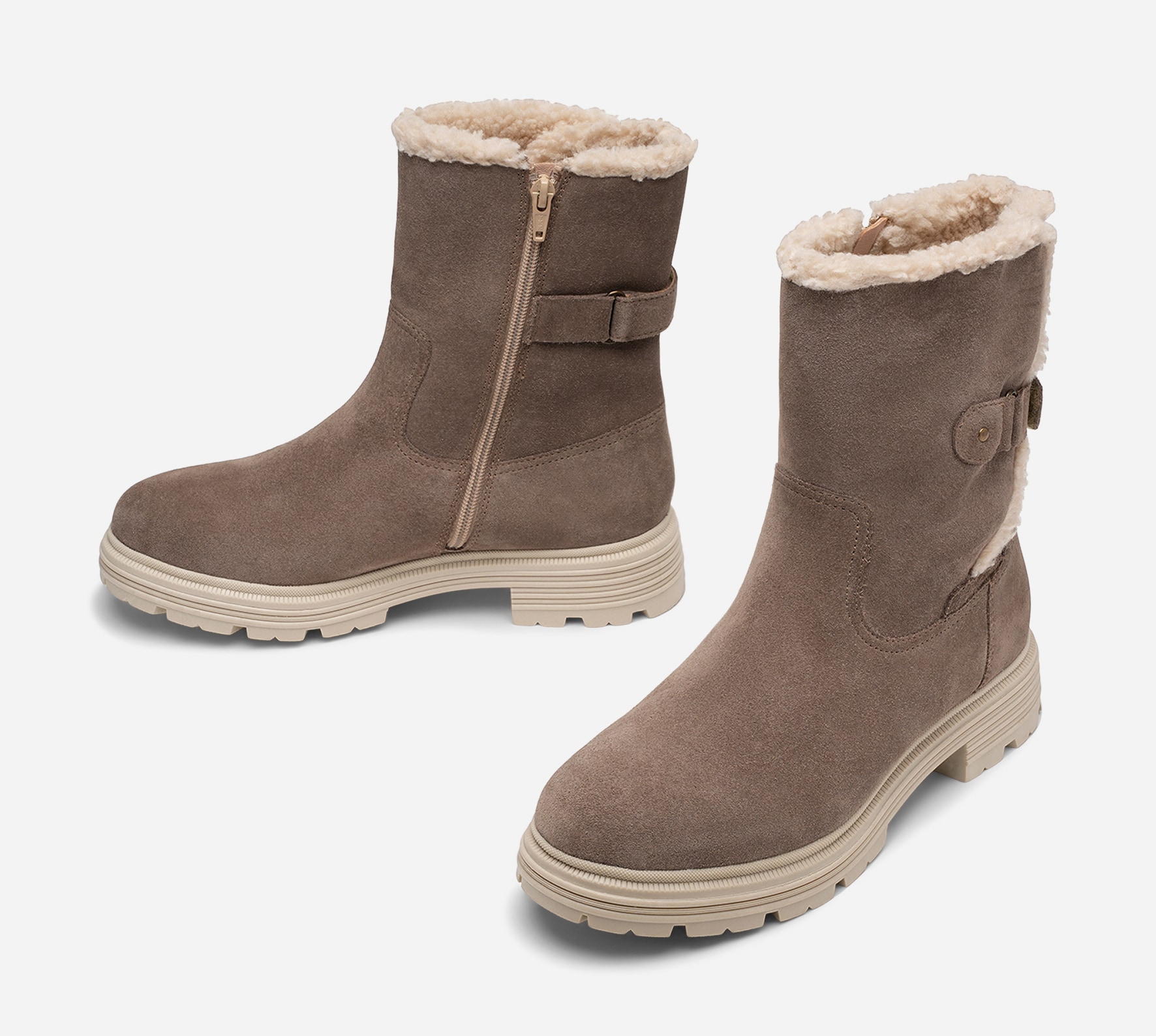 PACE, Varmforet boots med spenne Beige