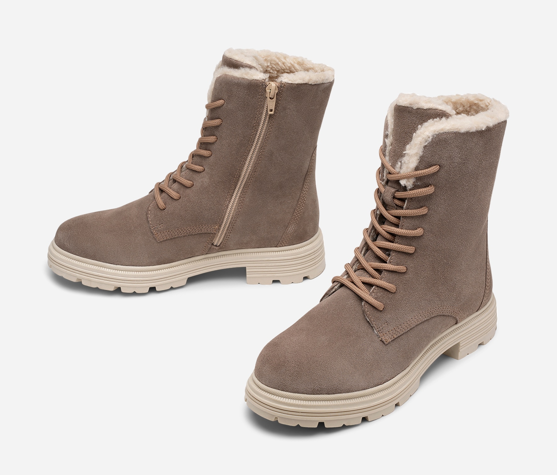 PACE, Varmforet boots med snøring Beige