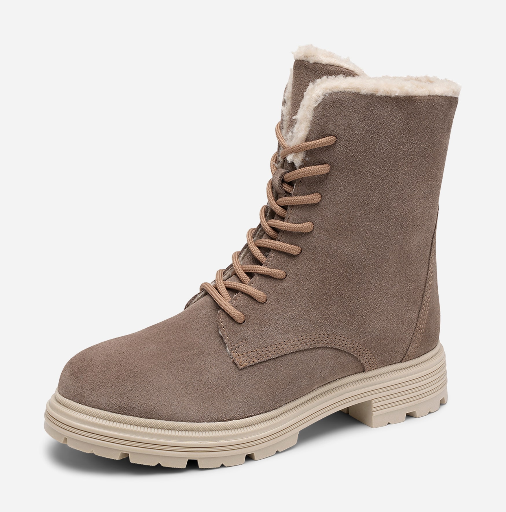 PACE, Varmforet boots med snøring Beige