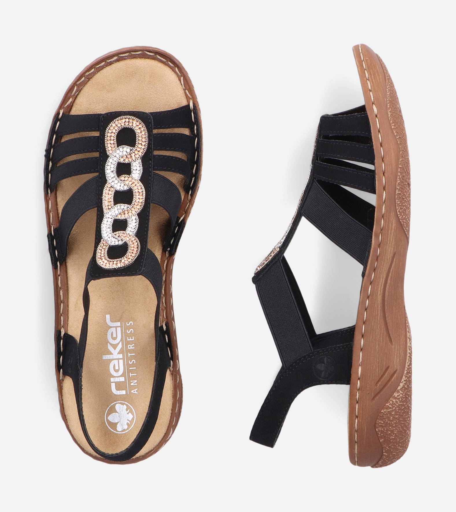 RIEKER, Sandal med reimer Sort
