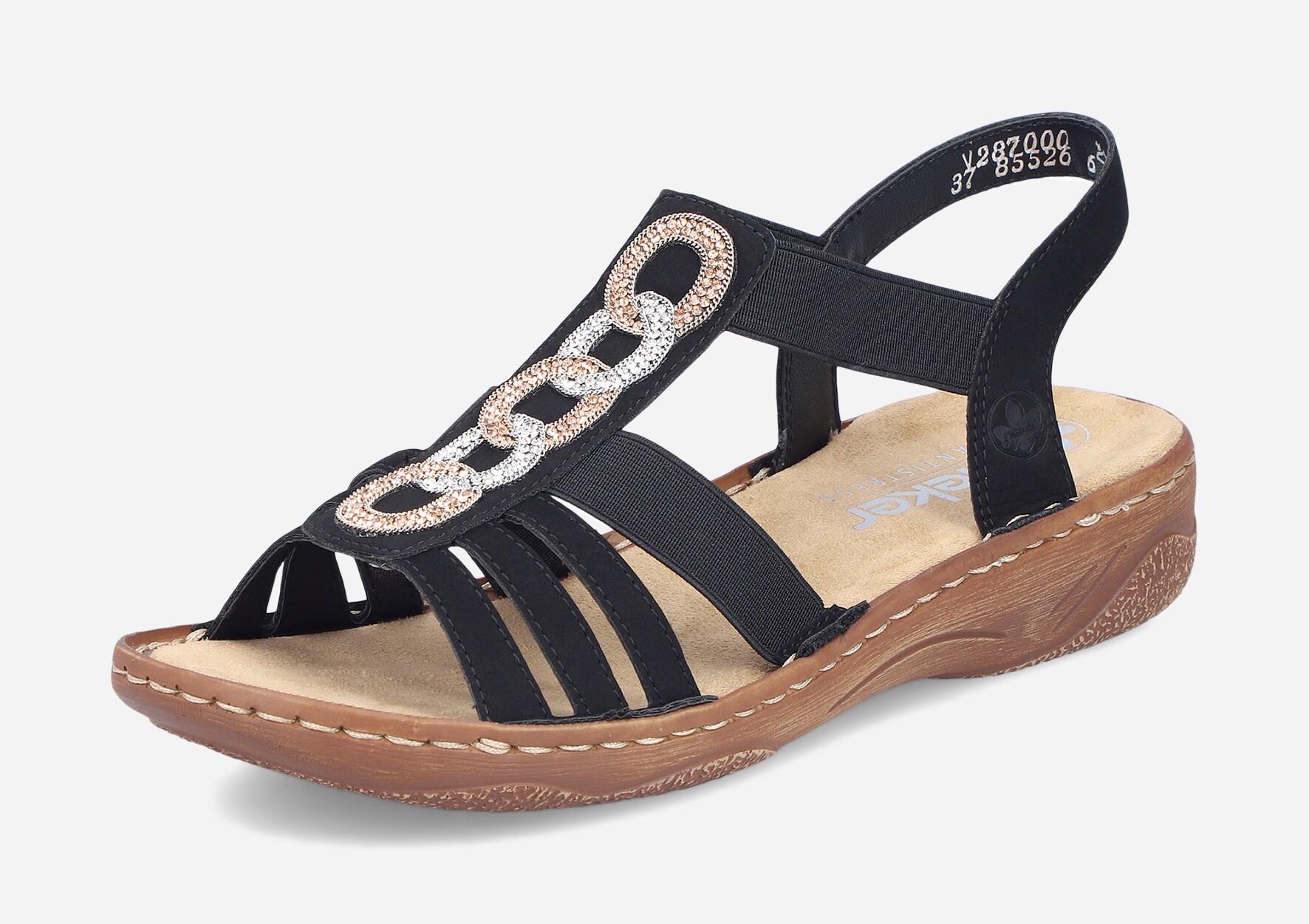 RIEKER, Sandal med reimer Sort