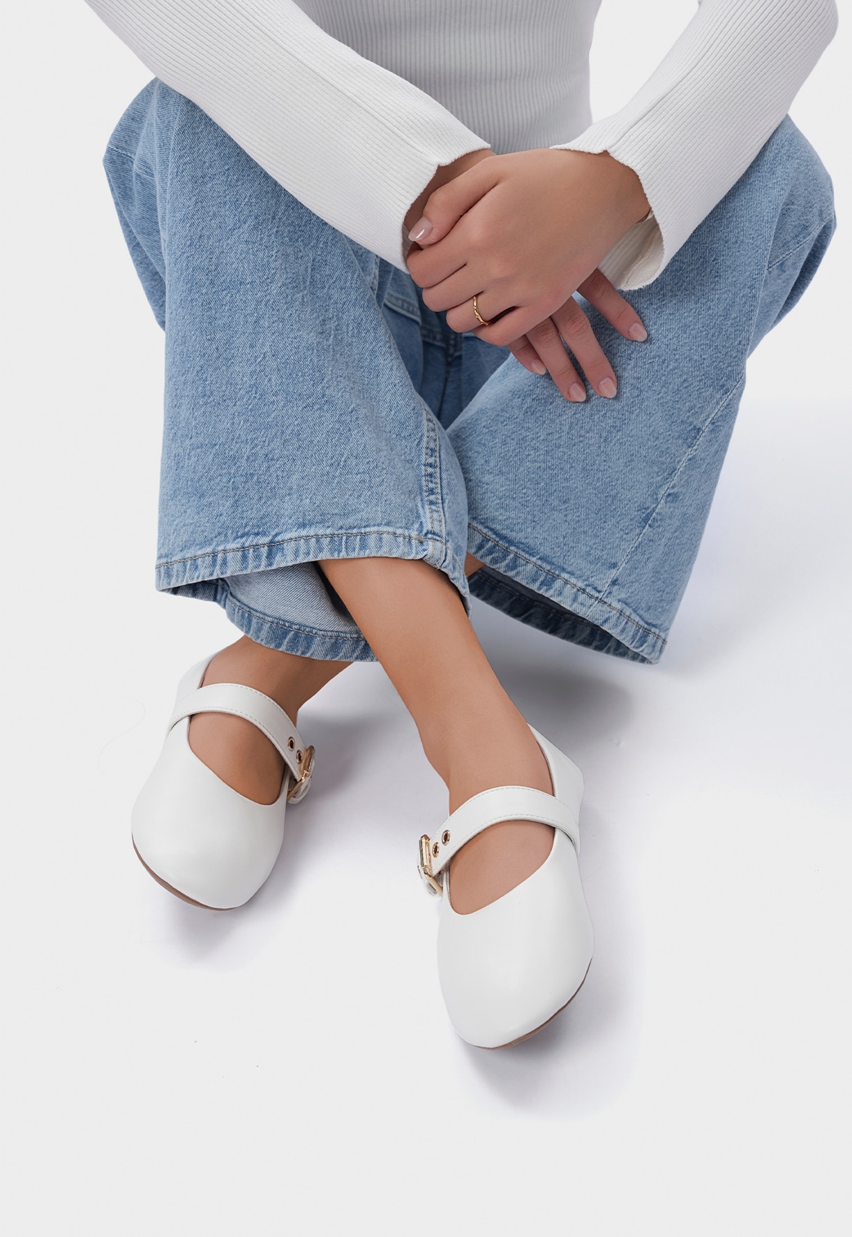 DINSKO, Ballerinasko med slingback Hvit