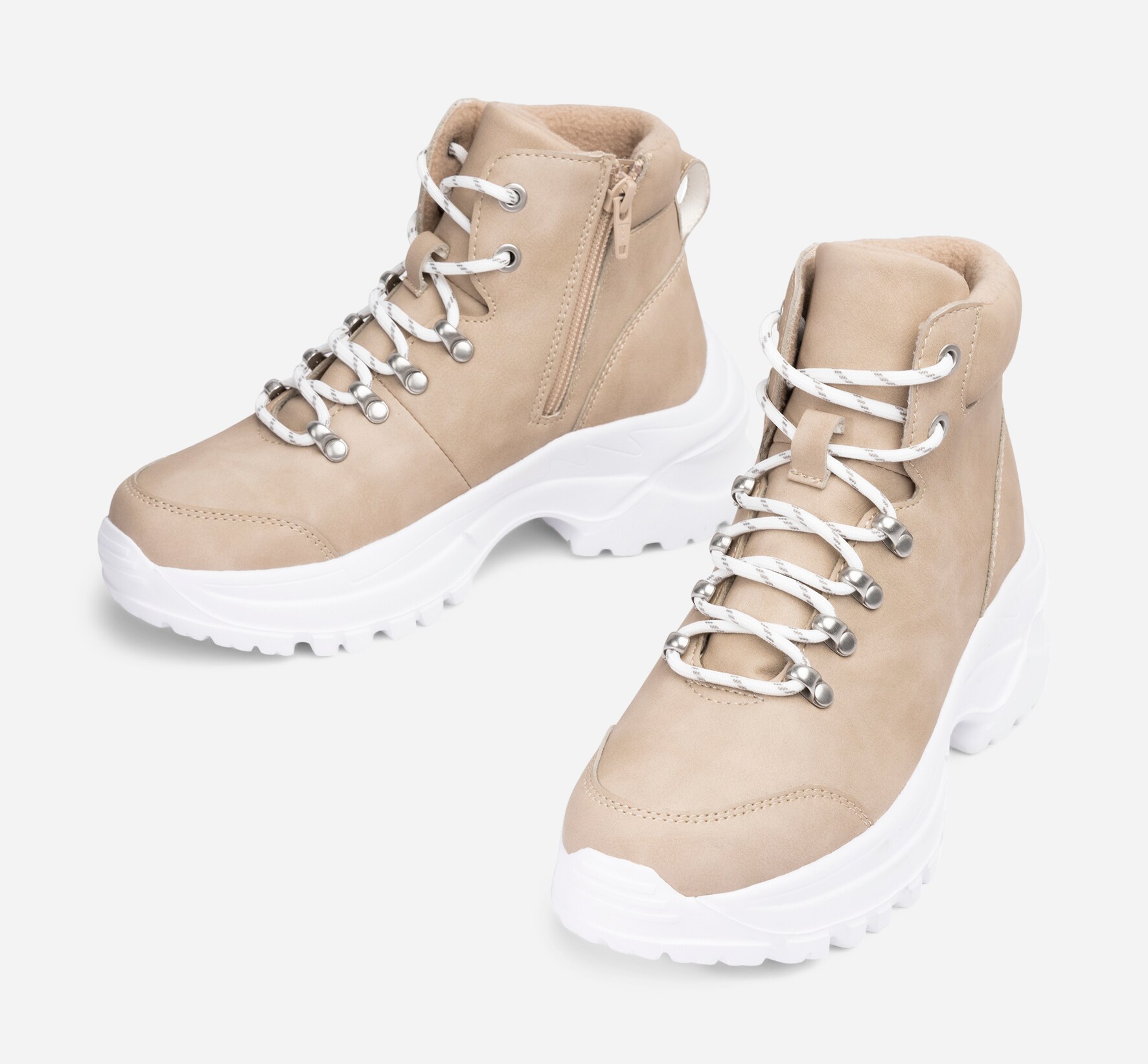 ZOEY, Fleeceforet høy sneakers Beige