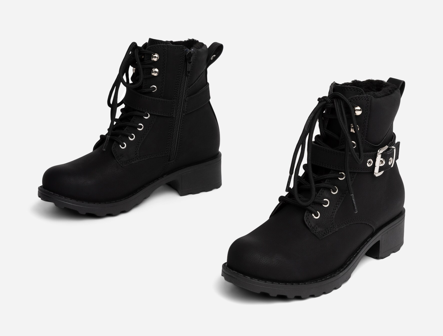 ZOEY, Varmforet boots med snøring Sort