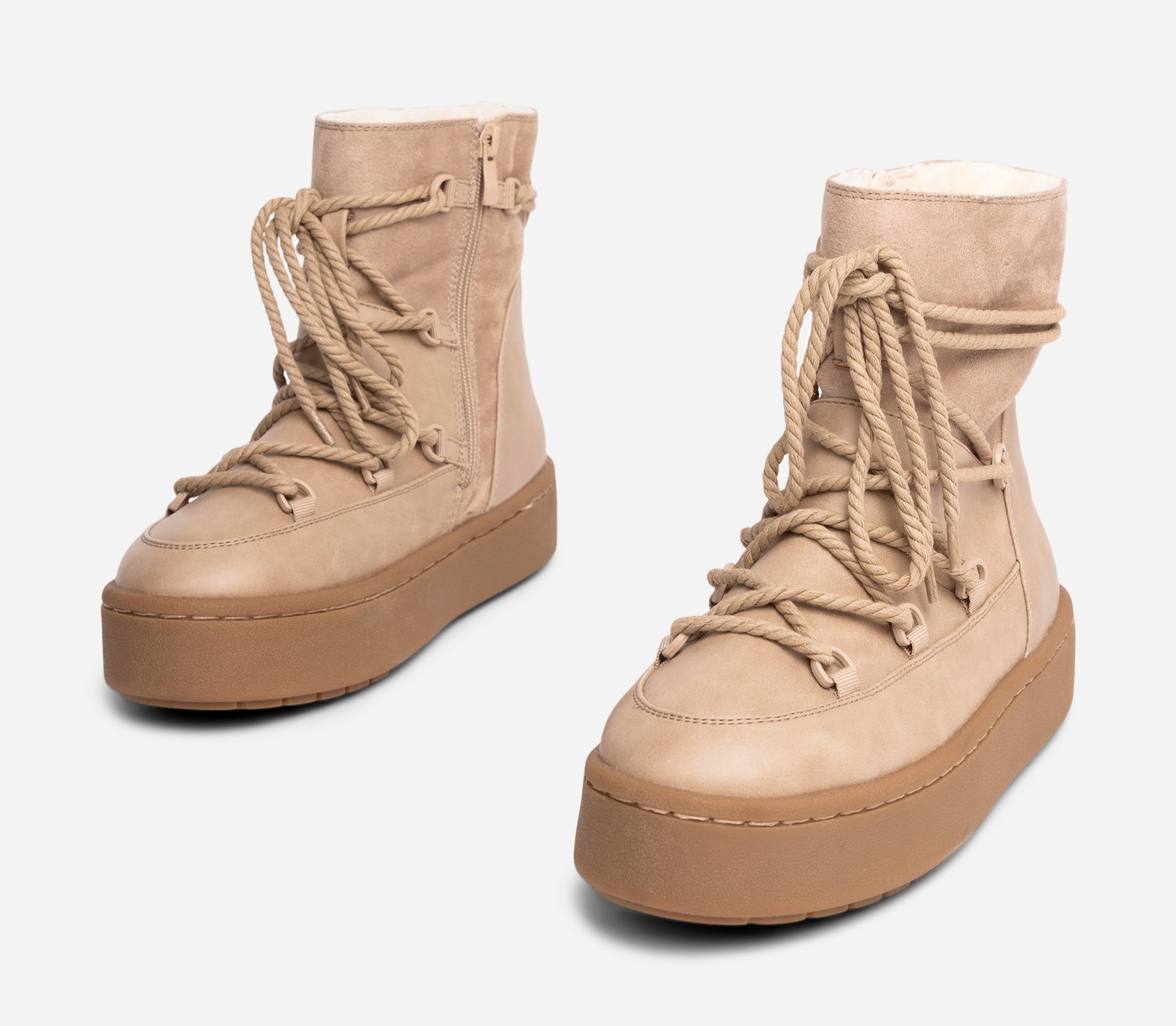 VOX, Varmforet boots med snøring Beige