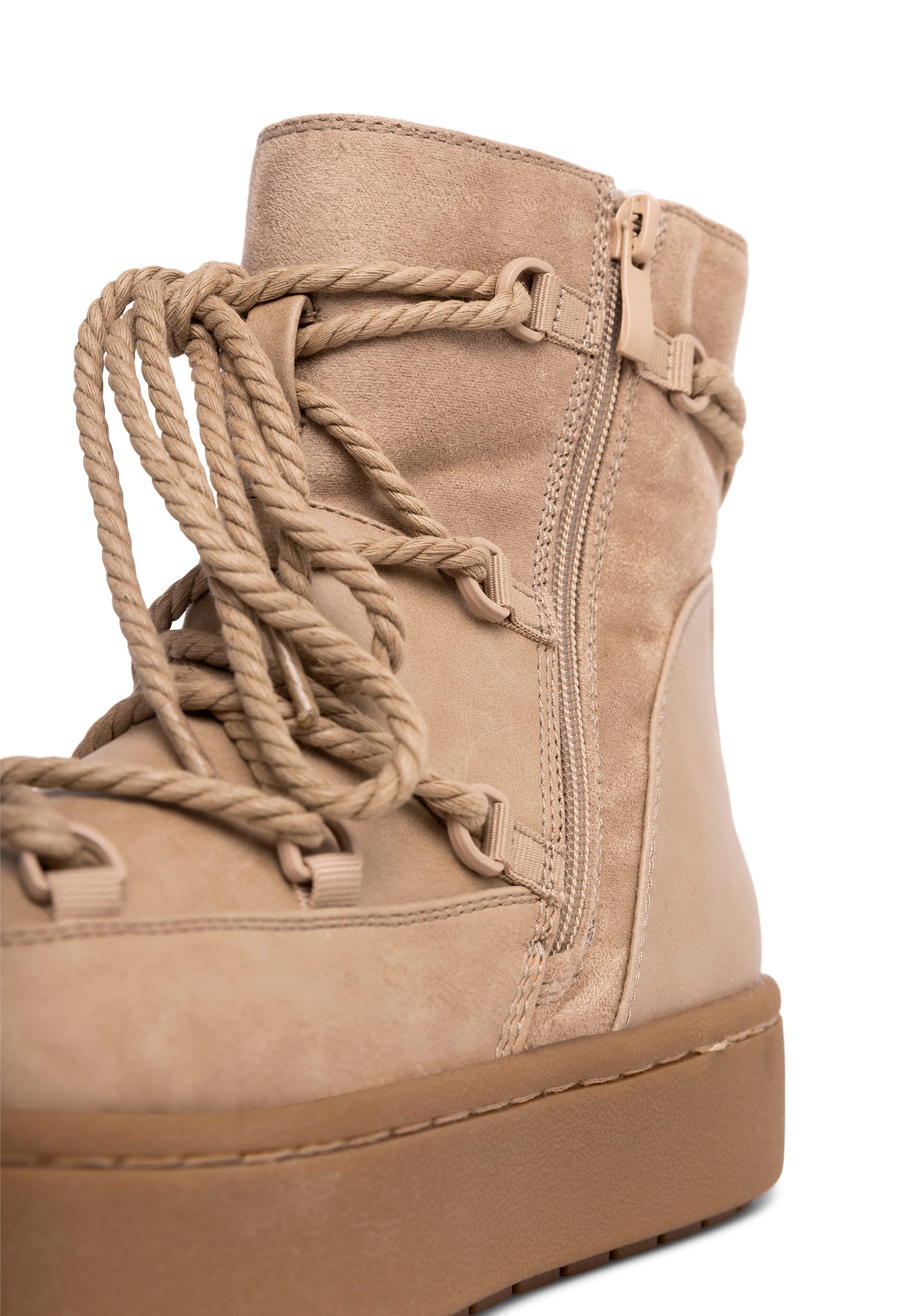 VOX, Varmforet boots med snøring Beige