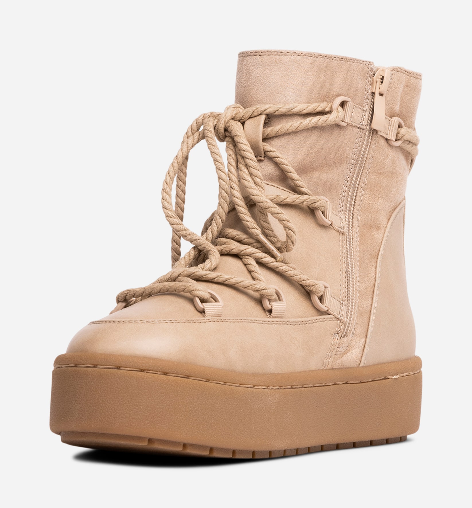 VOX, Varmforet boots med snøring Beige
