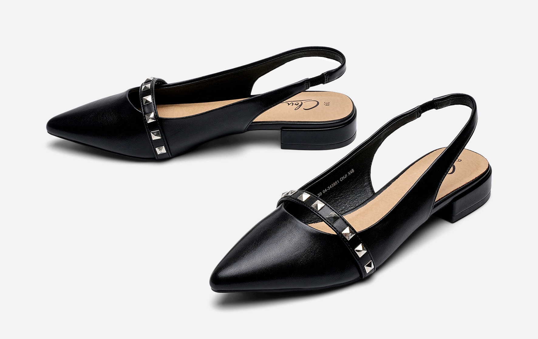 CLOU, Ballerinasko med slingback Sort