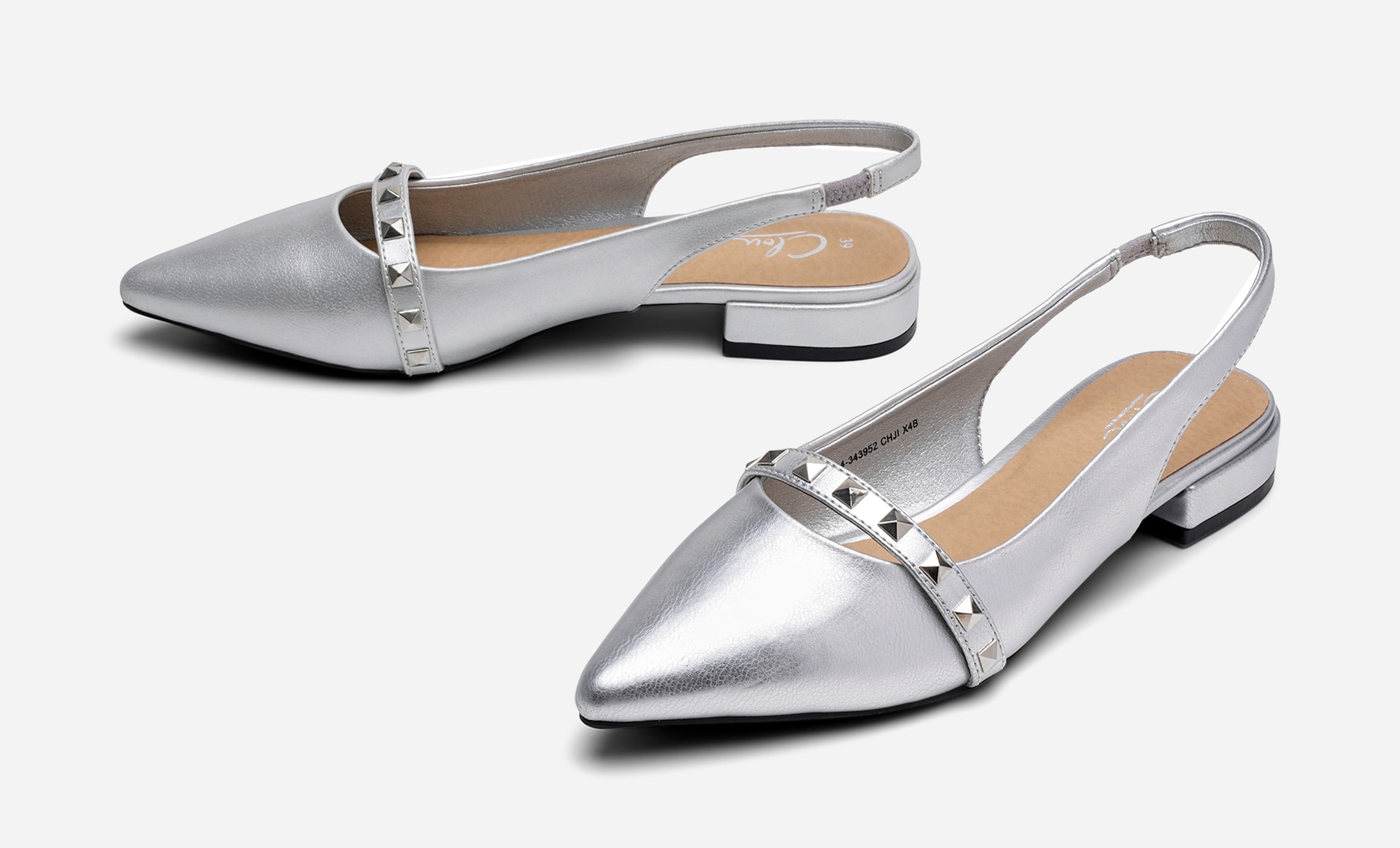 CLOU, Ballerinasko med slingback Metall