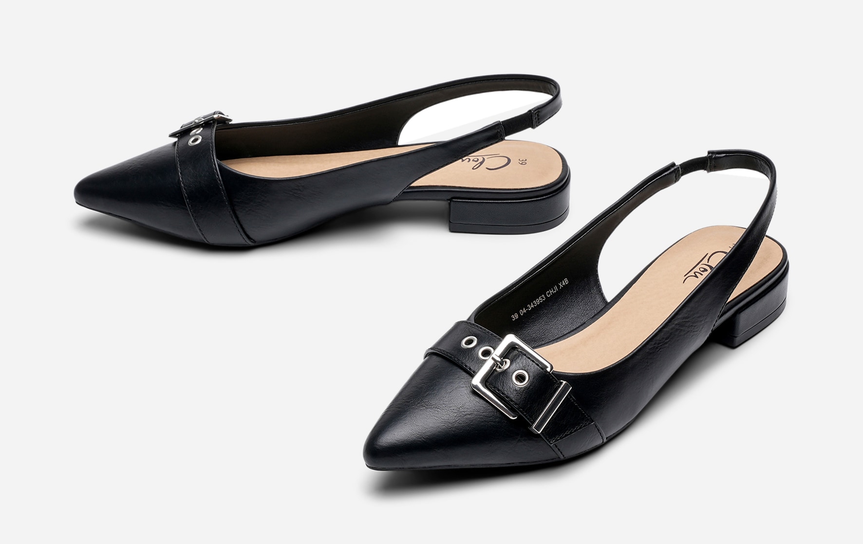 CLOU, Ballerinasko med slingback Sort