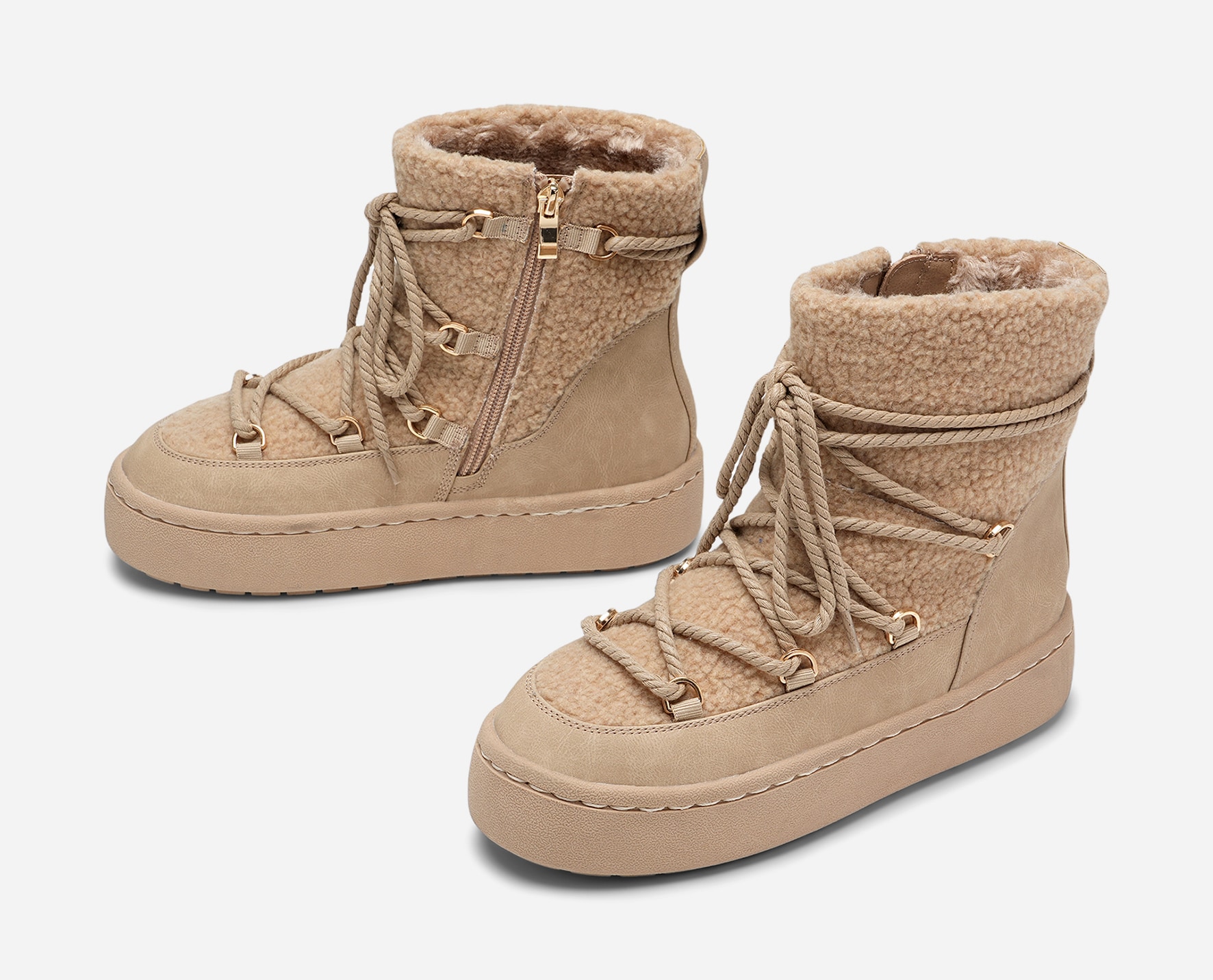 VOX, Varmforet boots med snøring Beige