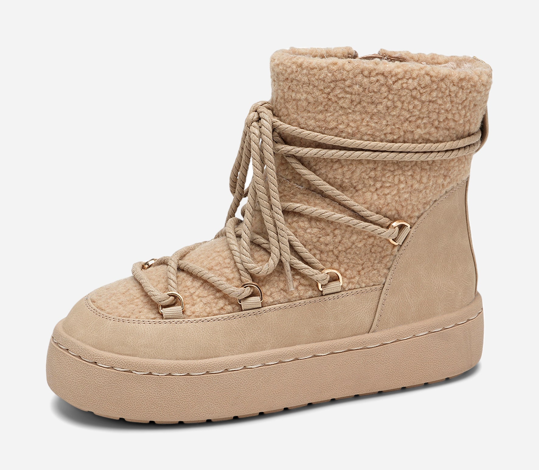 VOX, Varmforet boots med snøring Beige