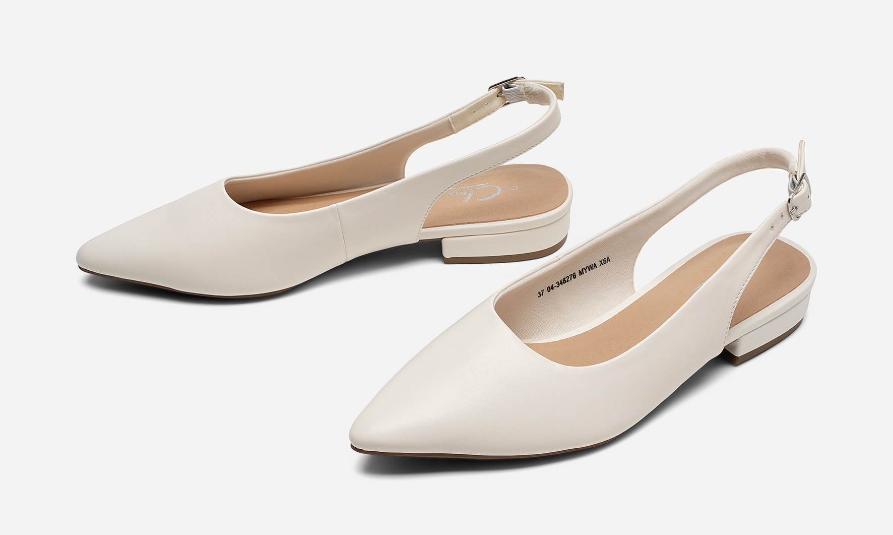 CLOU, Ballerinasko med slingback Hvit